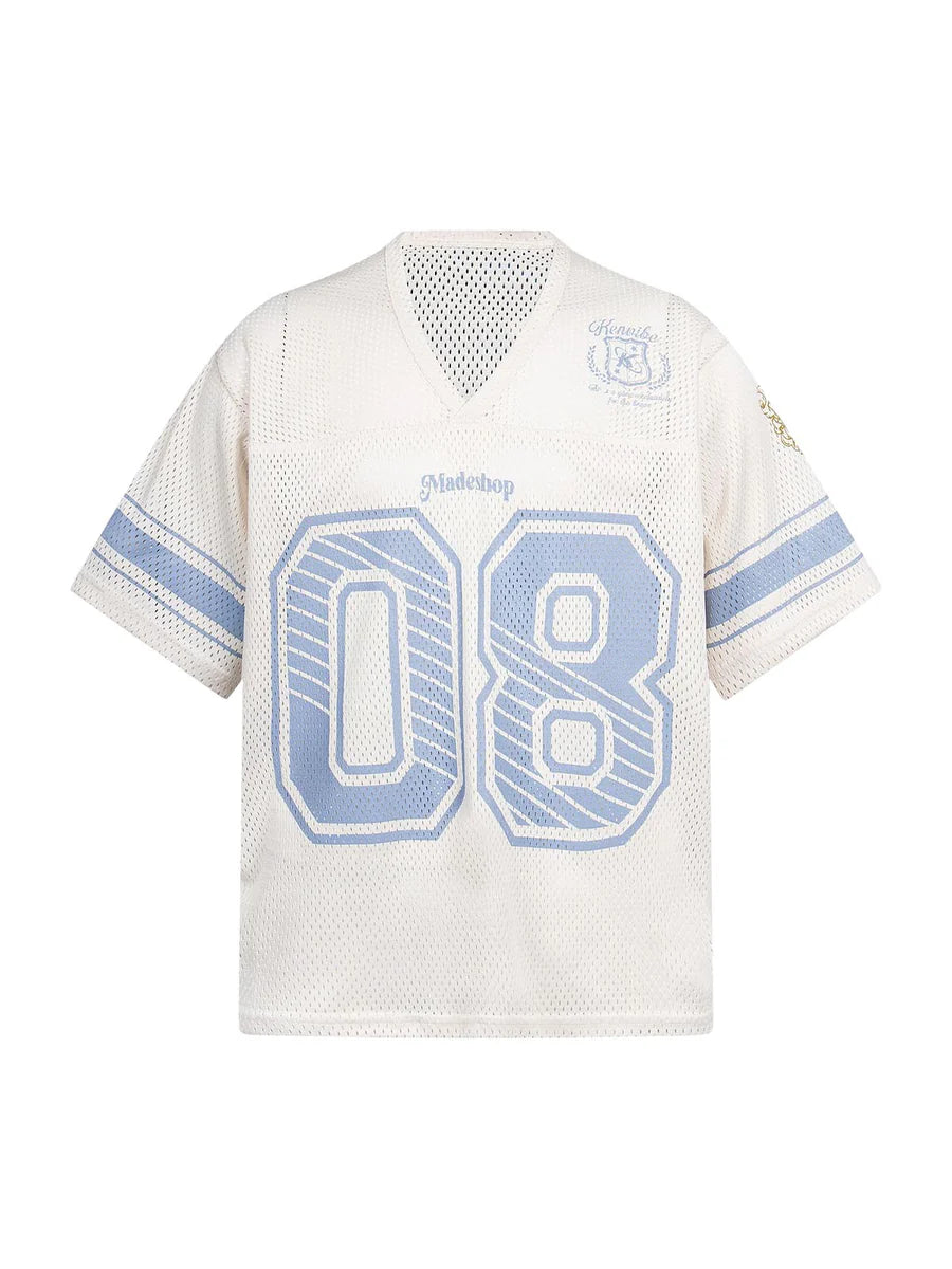 Zwoyren Retro Hollow Digital Stripe Print Jersey T-Shirt
