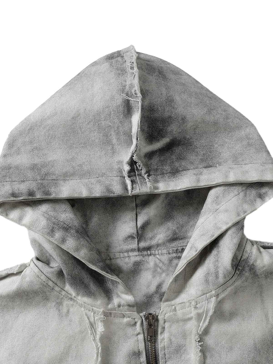 Zwoyren Washed Distressed Fur Hooded Jacket