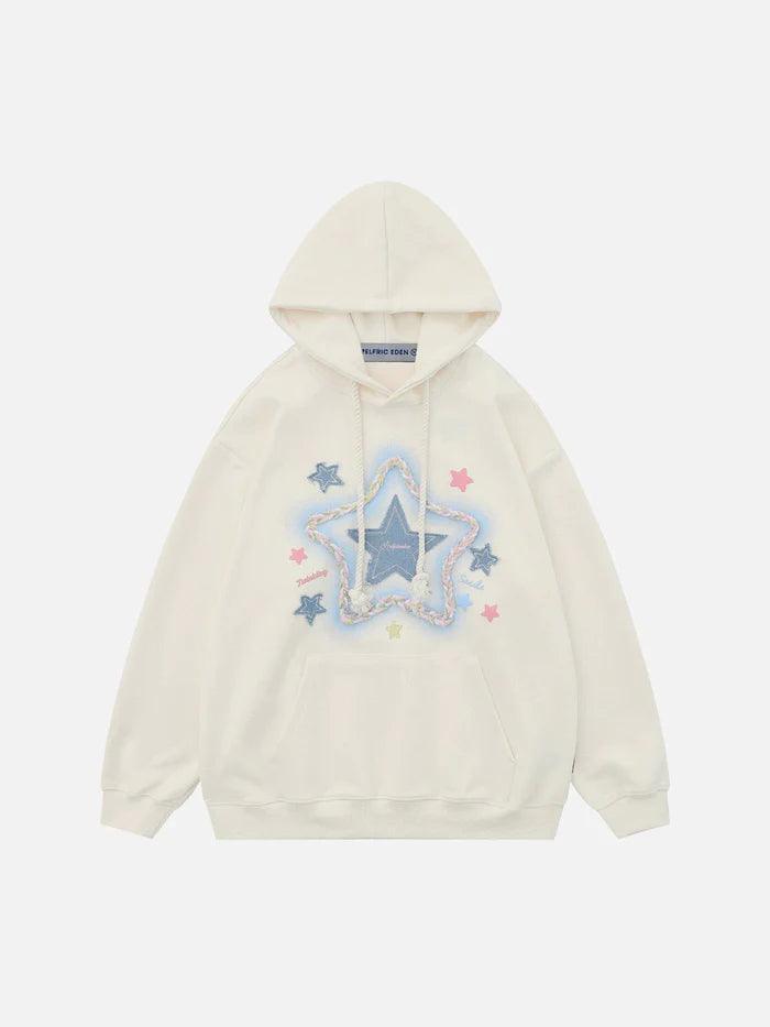 Denim Star Applique Embroidery Hoodie