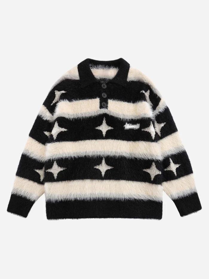 Padded Striped Star Lapel Sweater