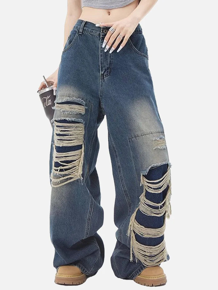 Distressed Design Loose Jeans