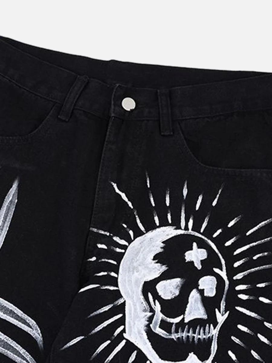 Skull Centipede Print Casual Stretch Pants