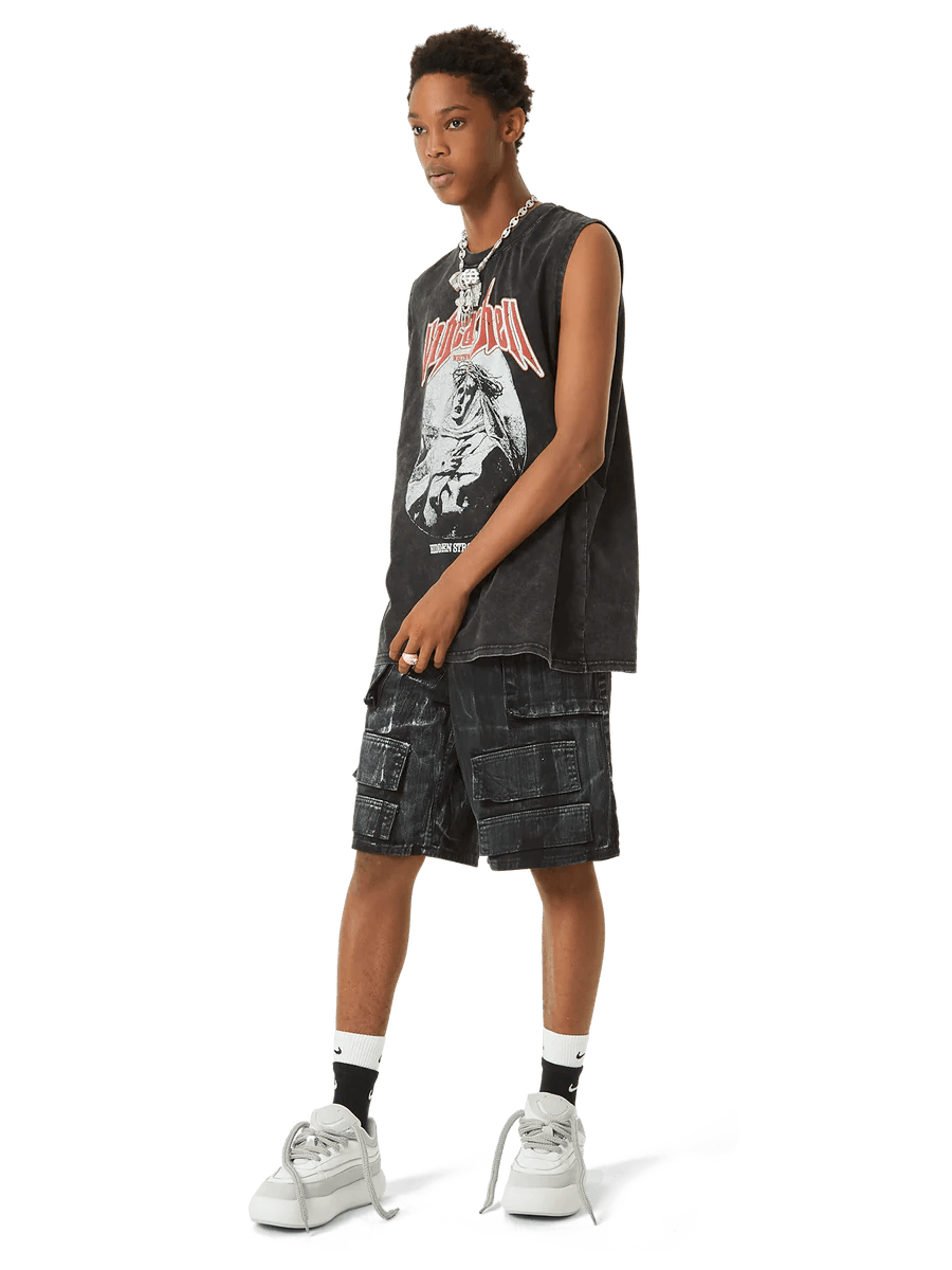 Retro Washed Character Thorns Street Rap Vest