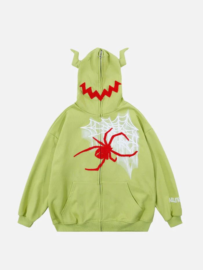 Horn Design Flocking Spider Hoodie