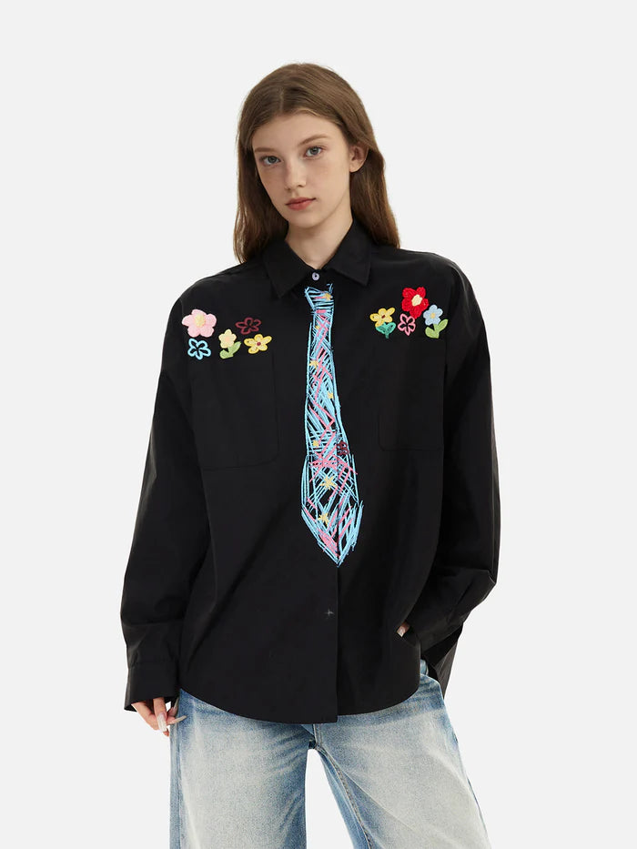 Zwoyren Graffiti Necktie Long Sleeve Shirt