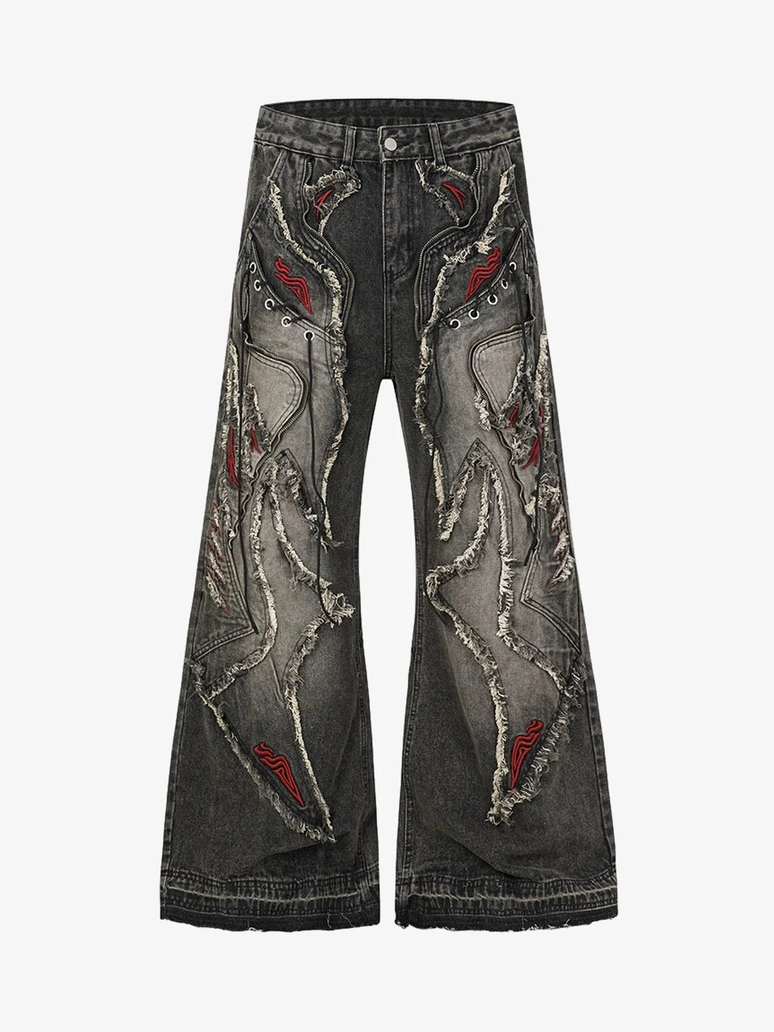 Zwoyren Embroidered Frayed Distressed Jeans