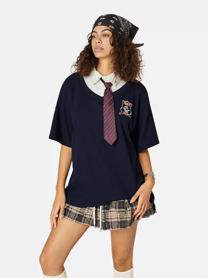 Zwoyren College Stripe Tie Polo Tee