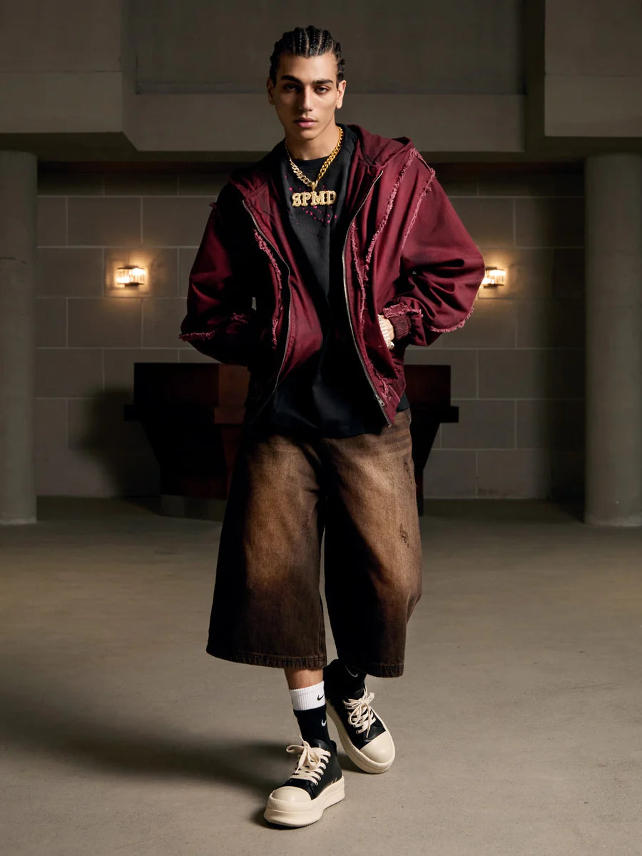 Zwoyren Washed Distressed Fur Hooded Jacket
