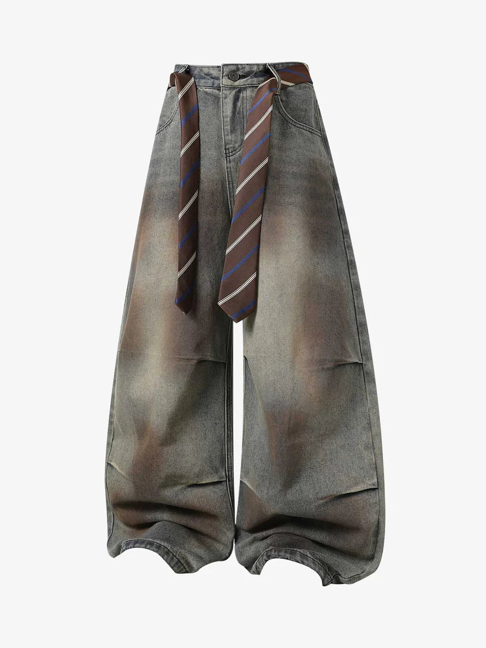 Zwoyren Gradient Sandwash Detachable Tie Baggy Jeans