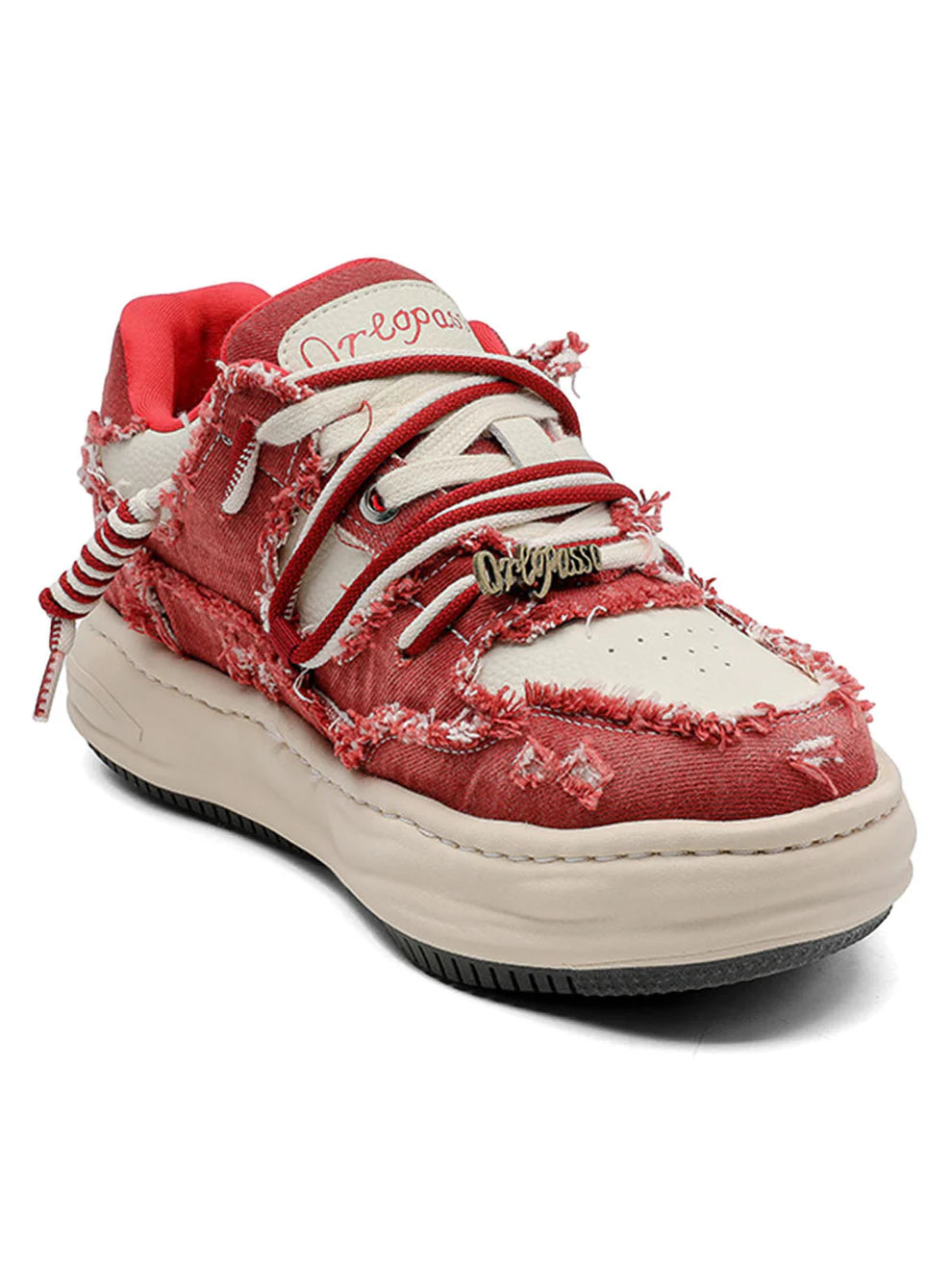 Washed Denim Low-Top Raw Edge Sneakers