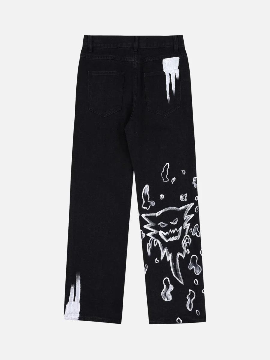 Skull Centipede Print Casual Stretch Pants