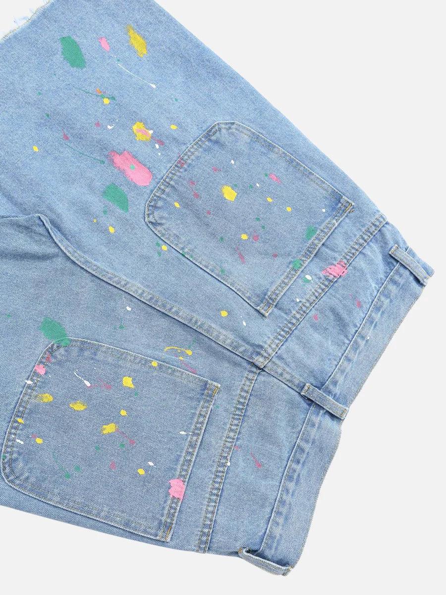 Zwoyren Patch Flower Embroidered Denim Shorts