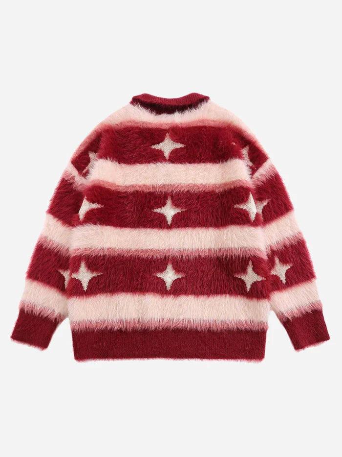 Padded Striped Star Lapel Sweater