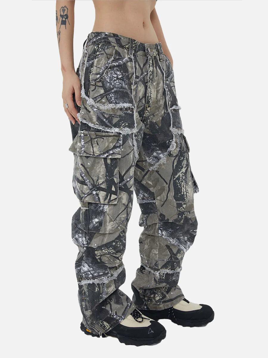 Jungle Camouflage Leaf Loose Fit Straight Leg Pants