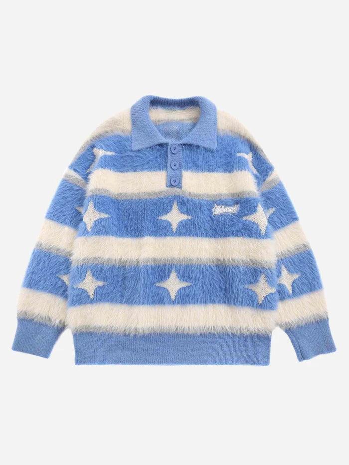 Padded Striped Star Lapel Sweater