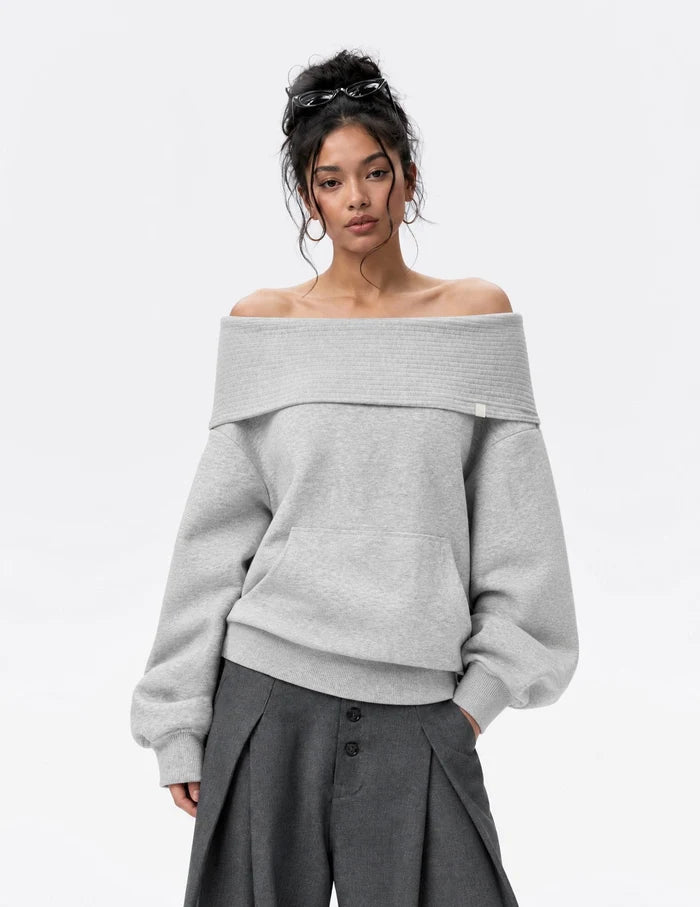 Zwoyren Off-The-Shoulder Pullover Hoodie