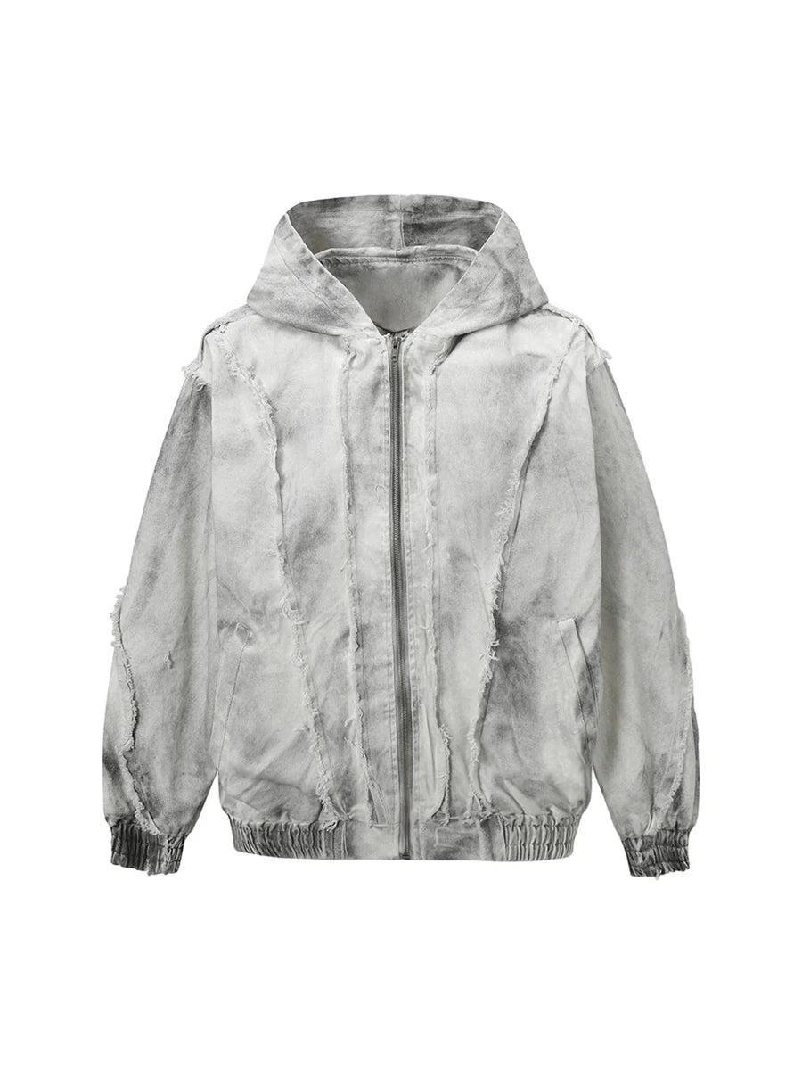 Zwoyren Washed Distressed Fur Hooded Jacket