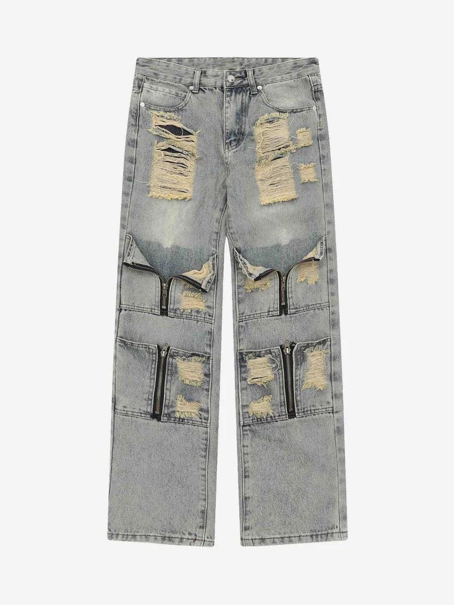 Torn Work Pockets Streaight Denim Pants