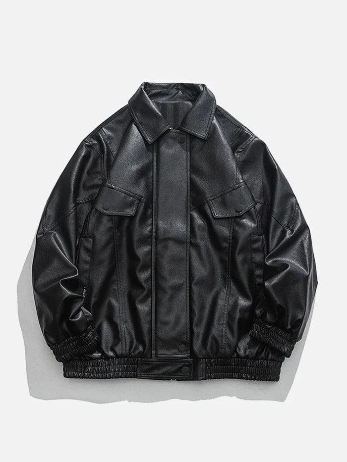 Zwoyren Solid Color Faux Leather Jacket