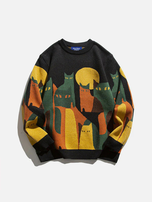 Color Blocking Cat Sweater