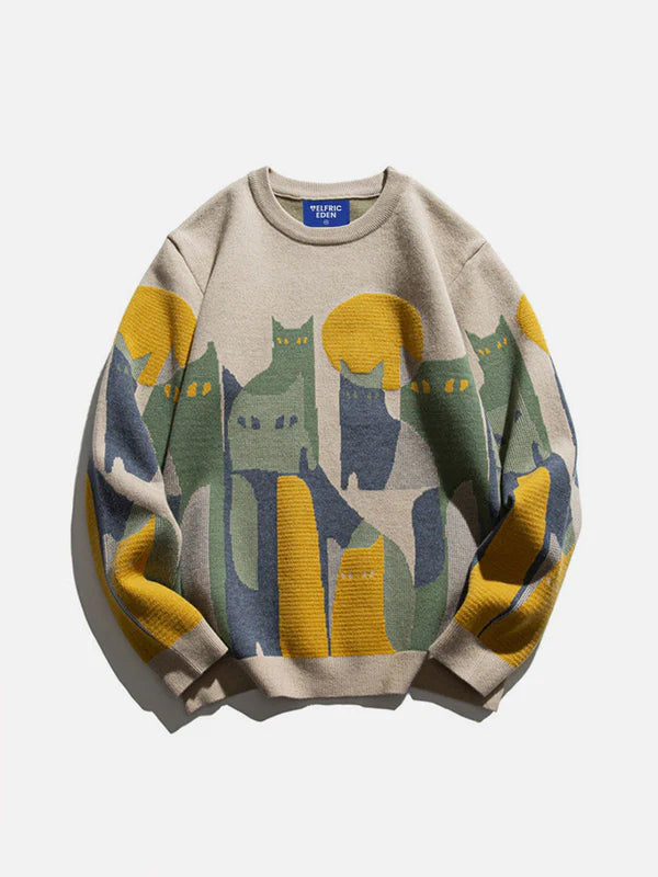 Color Blocking Cat Sweater