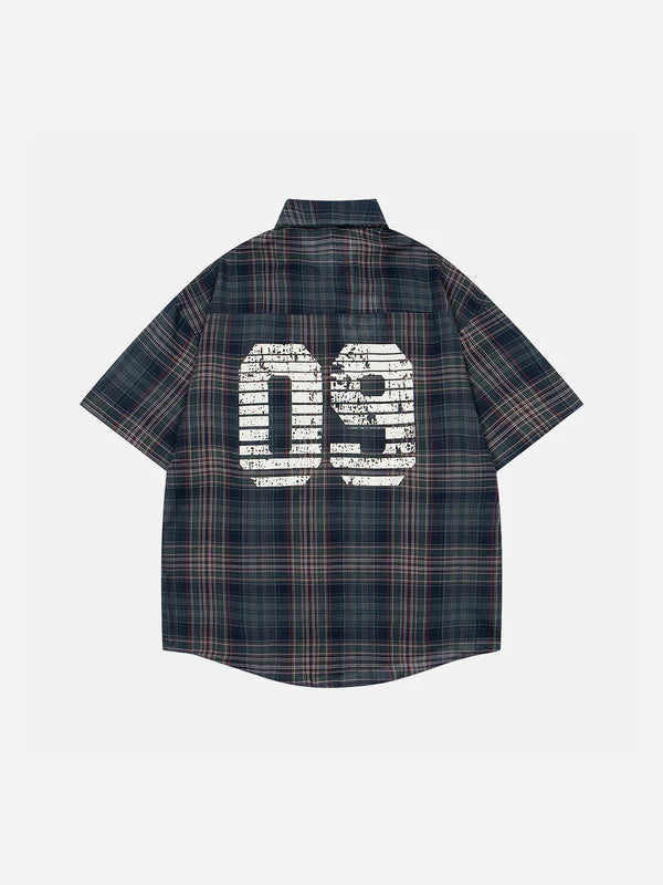 Zwoyren Plaid Necktie Short Sleeve Shirt