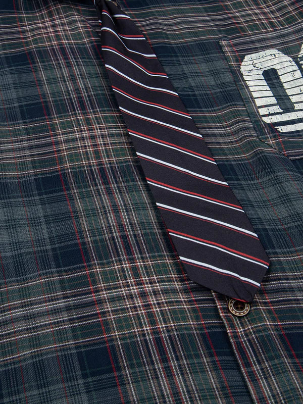 Zwoyren Plaid Necktie Short Sleeve Shirt
