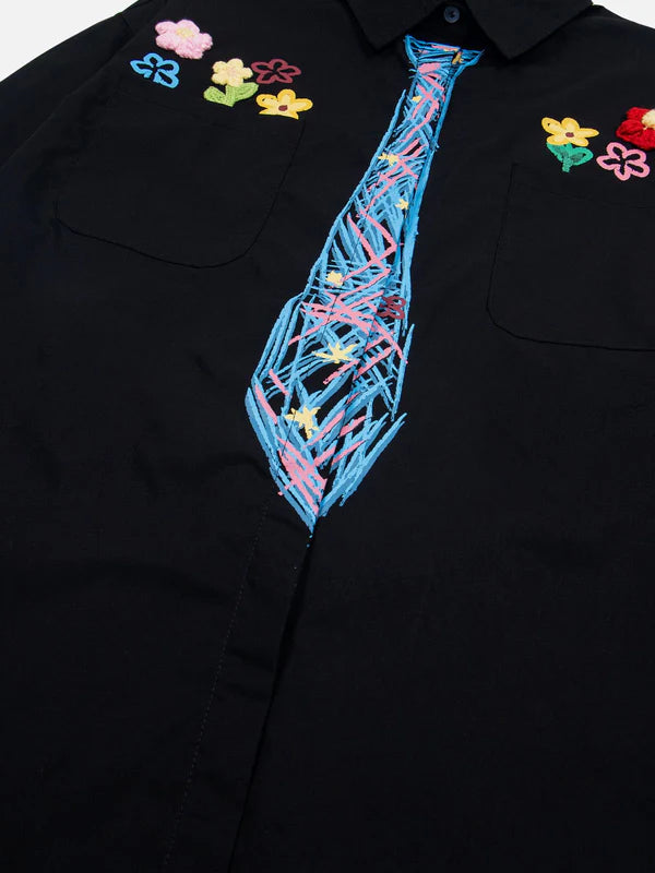 Zwoyren Graffiti Necktie Long Sleeve Shirt