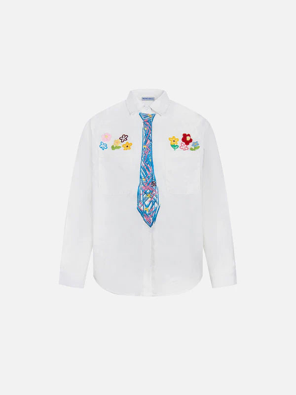 Zwoyren Graffiti Necktie Long Sleeve Shirt