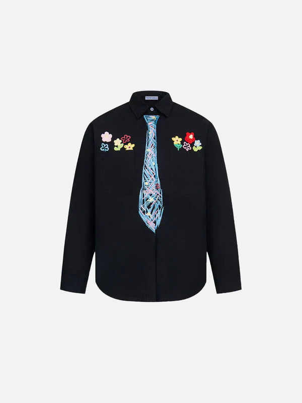 Zwoyren Graffiti Necktie Long Sleeve Shirt