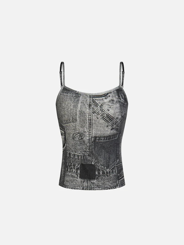 Zwoyren Denim Print Cami Top