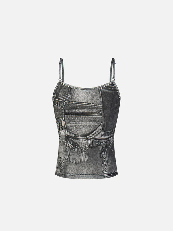Zwoyren Denim Print Cami Top