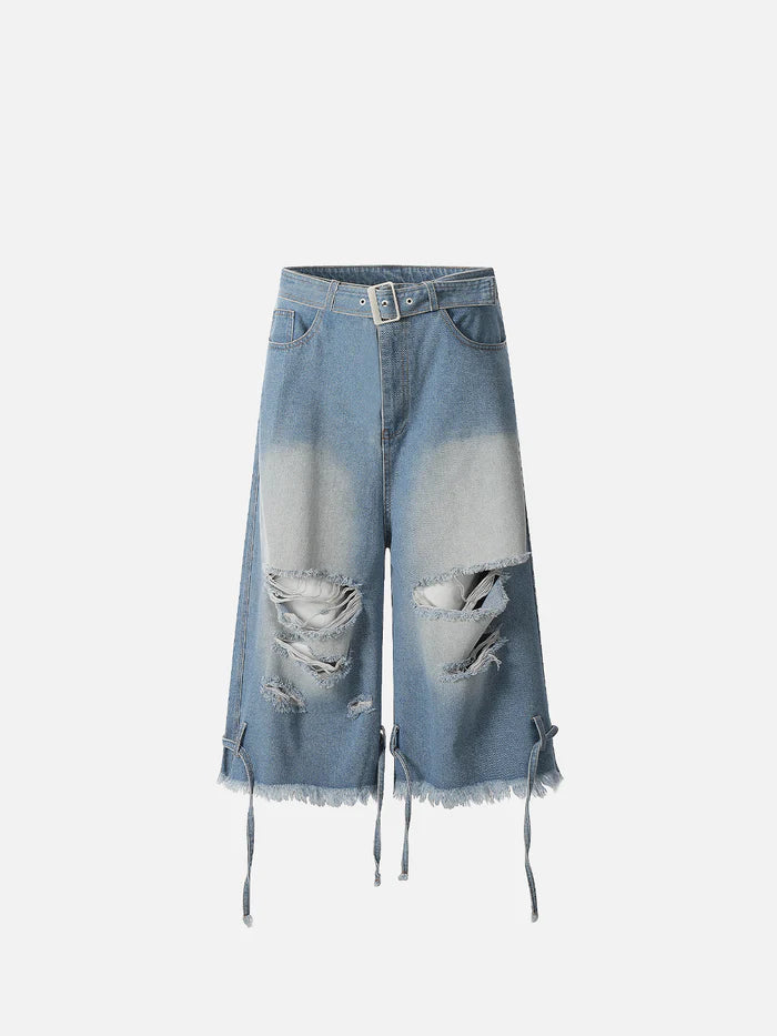 Zwoyren Ripped Distressed Washed Longline Jorts