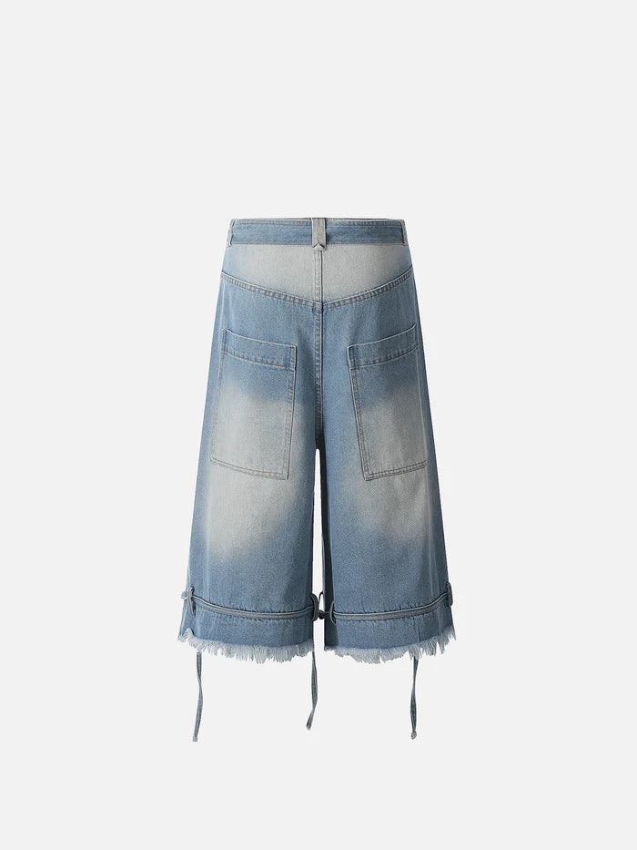 Zwoyren Ripped Distressed Washed Longline Jorts