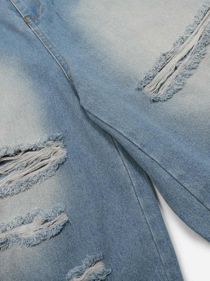 Zwoyren Ripped Distressed Washed Longline Jorts