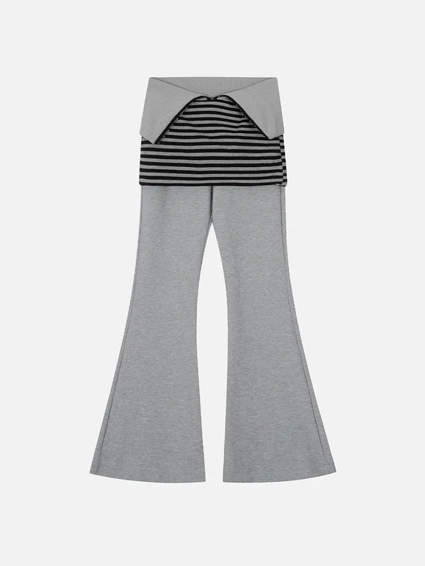 Zwoyren Stripe Fold-Over Flared Sweatpants