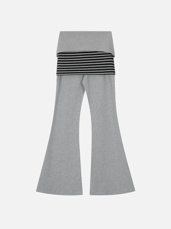 Zwoyren Stripe Fold-Over Flared Sweatpants