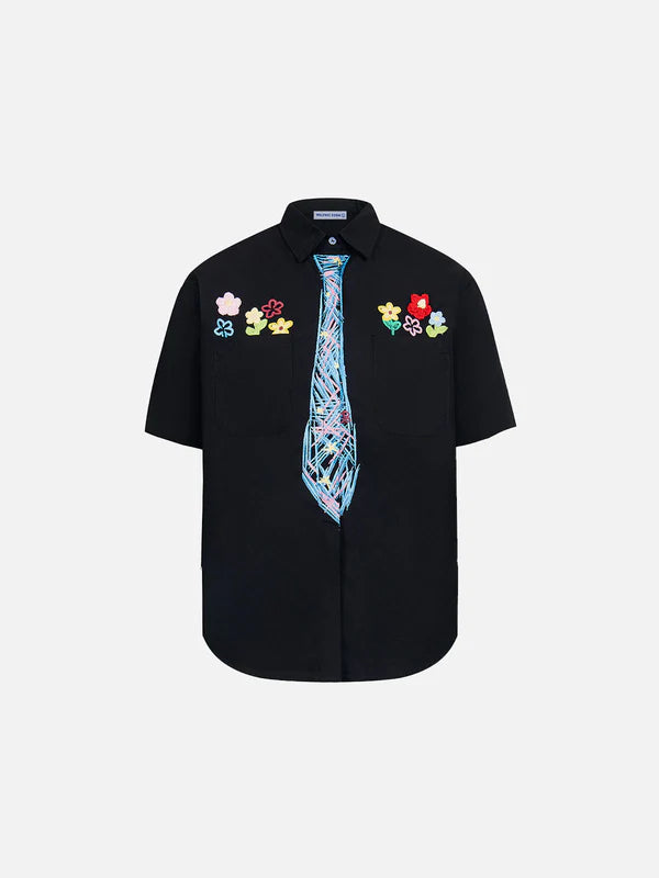 Zwoyren Graffiti Necktie Short Sleeve Shirt