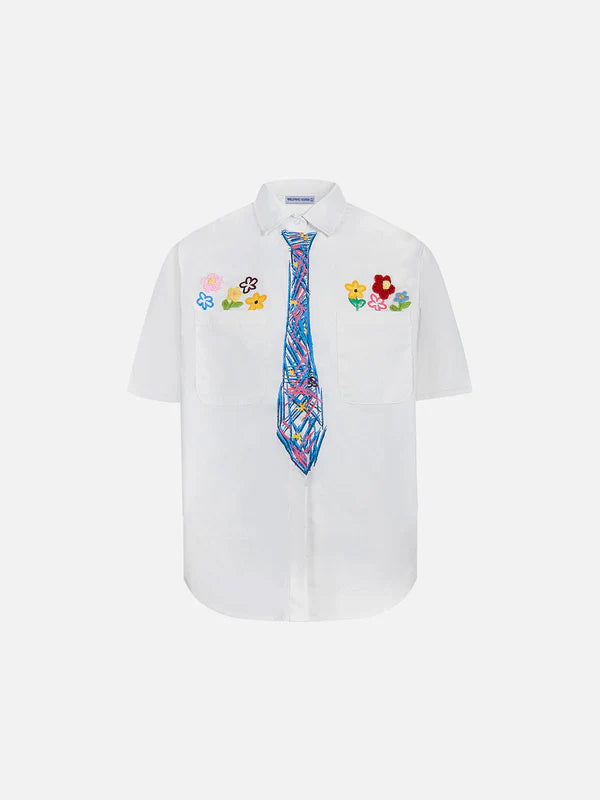 Zwoyren Graffiti Necktie Short Sleeve Shirt
