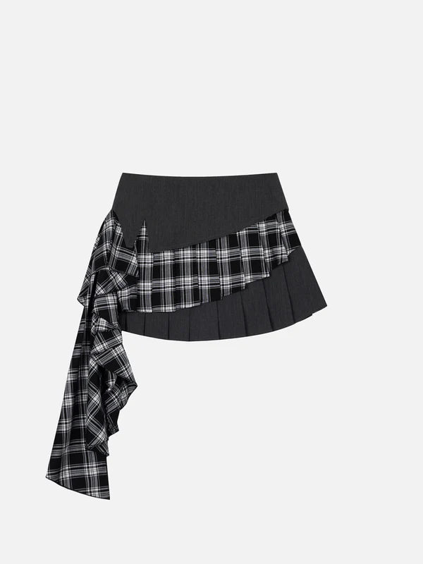Zwoyren Plaid Patchwork Chain Skirt