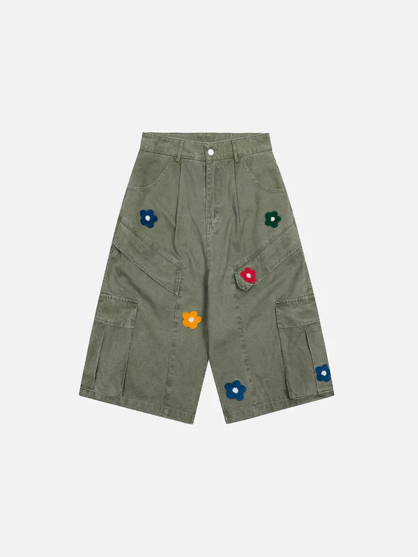 Zwoyren Crochet Flower Baggy Longline Shorts