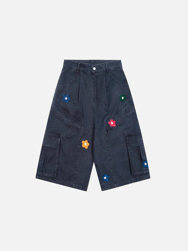 Zwoyren Crochet Flower Baggy Longline Shorts