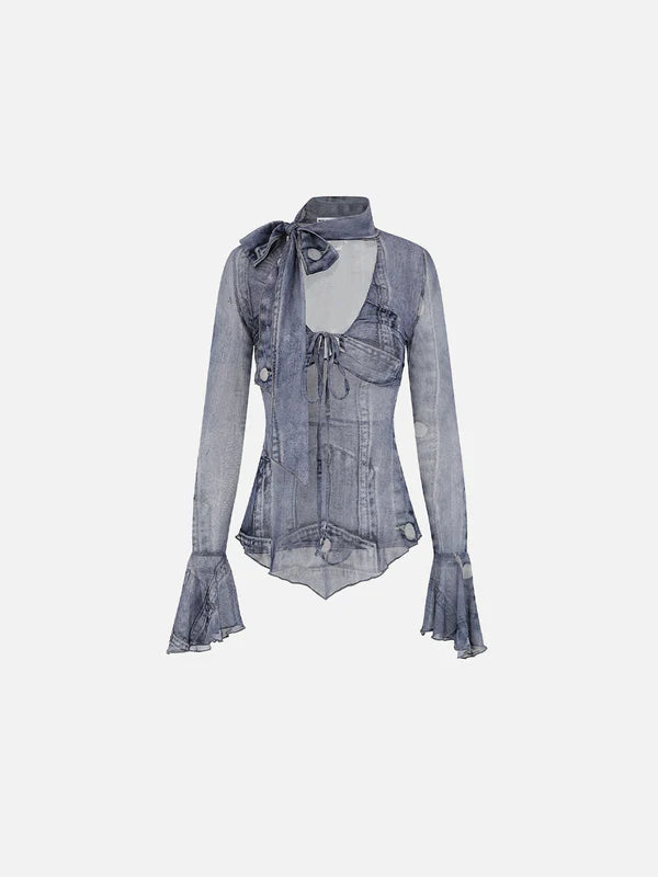 Zwoyren Denim Print Long Sleeve Tee