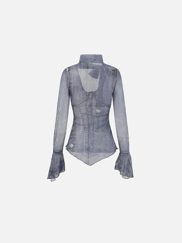 Zwoyren Denim Print Long Sleeve Tee