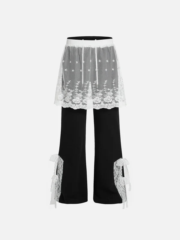 Zwoyren Lace Patchwork Bootcut Sweatpants