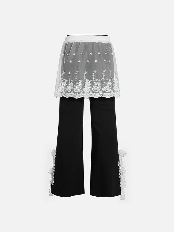 Zwoyren Lace Patchwork Bootcut Sweatpants