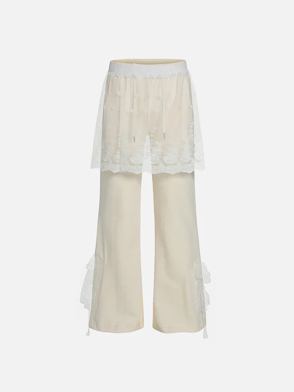 Zwoyren Lace Patchwork Bootcut Sweatpants