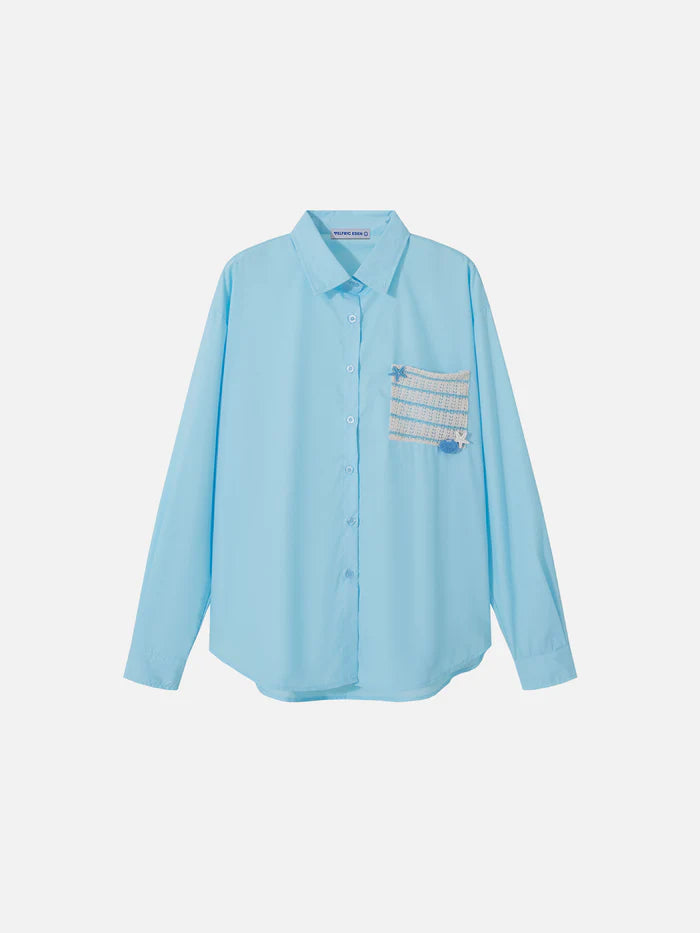 Zwoyren Starfish Knit Pocket Long Sleeve Shirt