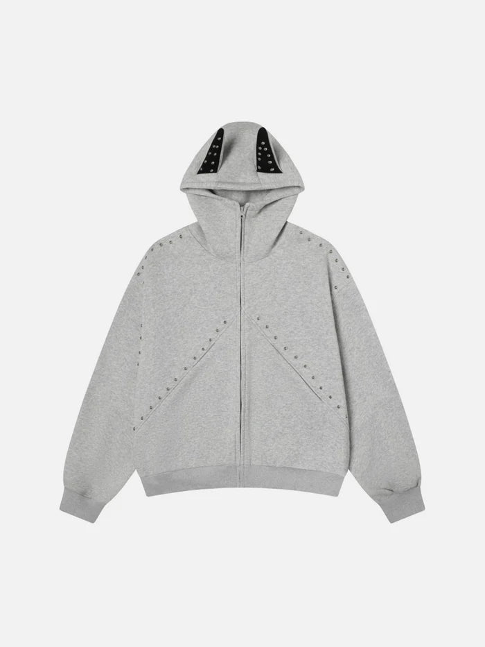 Zwoyren Rivet Horn Zip-Up Hoodie