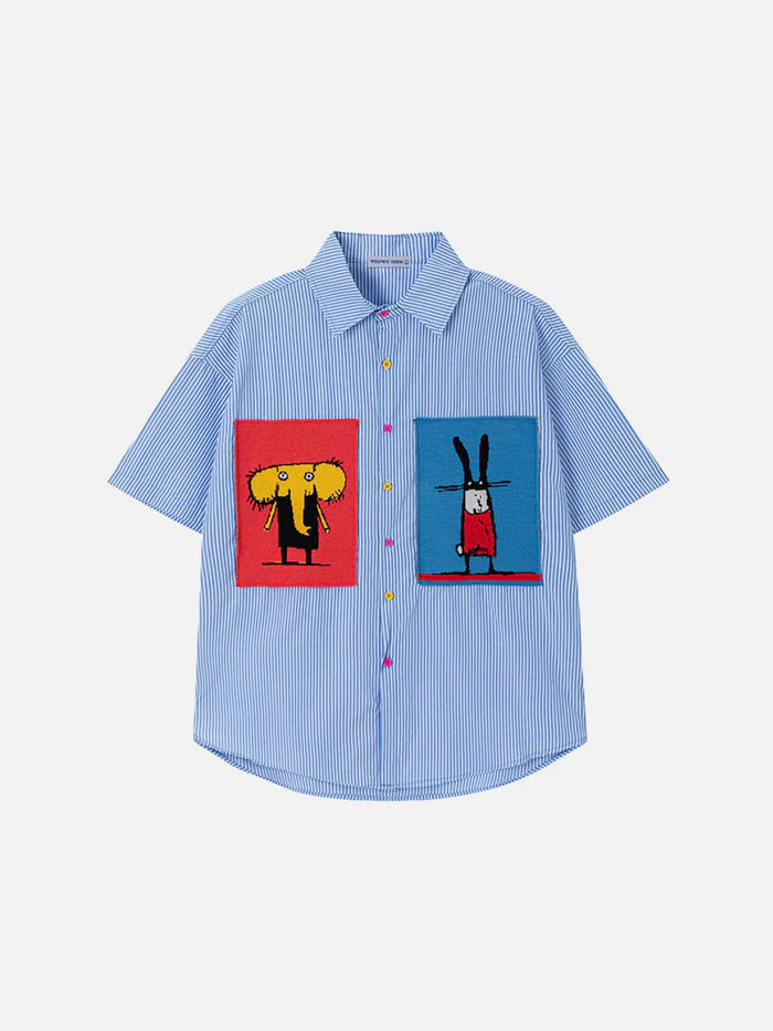 Zwoyren Cartoon Embroidery Short Sleeve Shirt